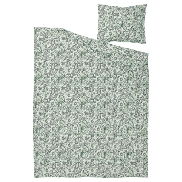 00579425 Пододеяльник и наволочка, зеленый/белый, 150x200 / 50x60 см