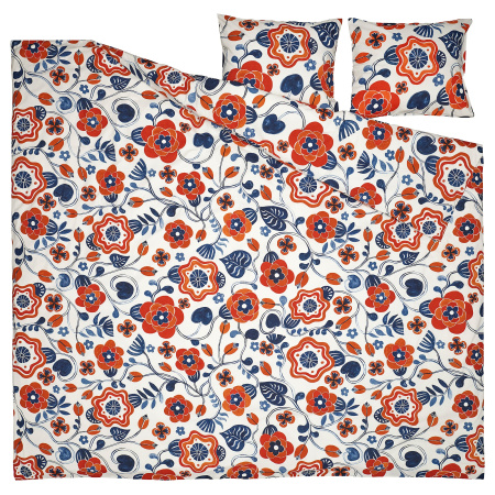 30614007 Пододеяльник и 2 наволочки, белый, с разноцветным/цветочным узором, 200x200 / 50x60 см