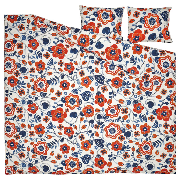 30614007 Пододеяльник и 2 наволочки, белый, с разноцветным/цветочным узором, 200x200 / 50x60 см