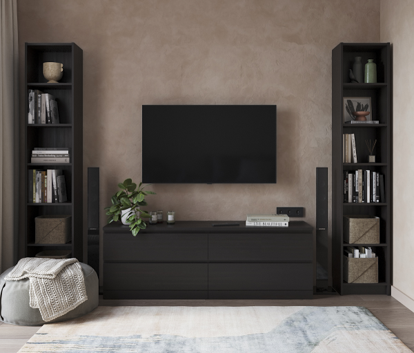 00272 Комод / тумба, 4 ящика, шпон ясень черный, 160x54x40 см