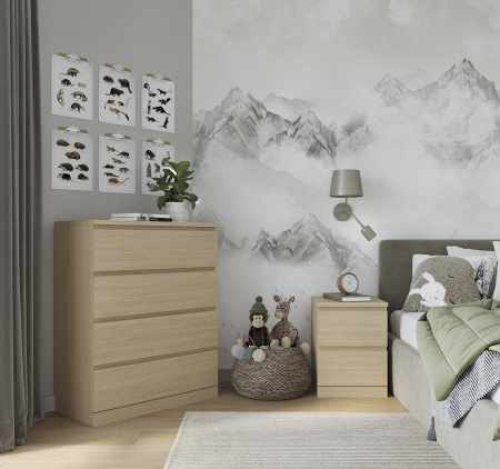 00258 Комод, 4 ящика, шпон дуб беленый, 80x100x40 см