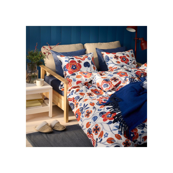 50614025 Пододеяльник и наволочка, белый, с разноцветным/цветочным узором, 150x200 / 50x60 см