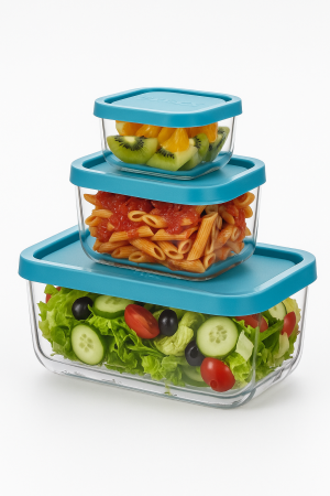 390210 Набор контейнеров для продуктов, прямоугольной формы/стекло, 3 шт (21x13 см, 10x7 см, 10x10 см)