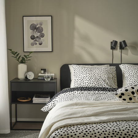 10591182 Пододеяльник и наволочка, черно-белый/в горошек, 150x200 / 50x60 см