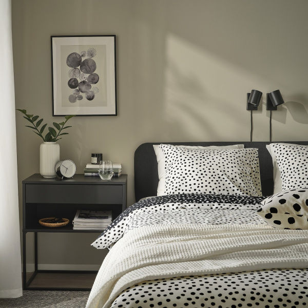 10591182 Пододеяльник и наволочка, черно-белый/в горошек, 150x200 / 50x60 см