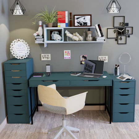 01910 Стол письменный, серо-бирюзовый / черный, 132x58x76 см