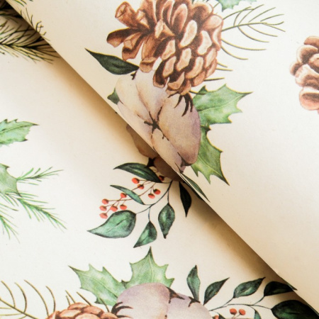 9046718 Бумага упаковочная крафт "Шишки",1 лист , 70 х 100 см