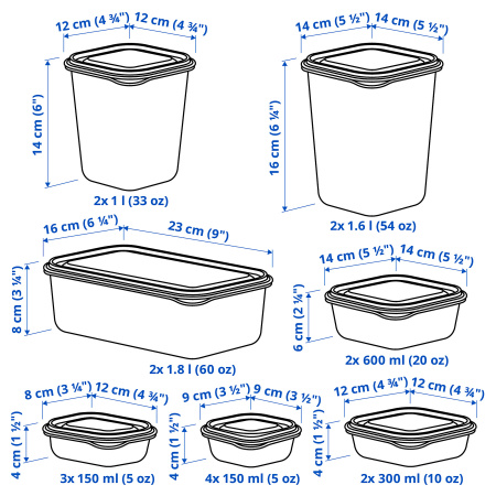 10597099 Набор контейнеров с крышкой, зеленый, 17 шт.