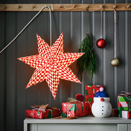 50606563 Абажур, красный / белый, 48 см