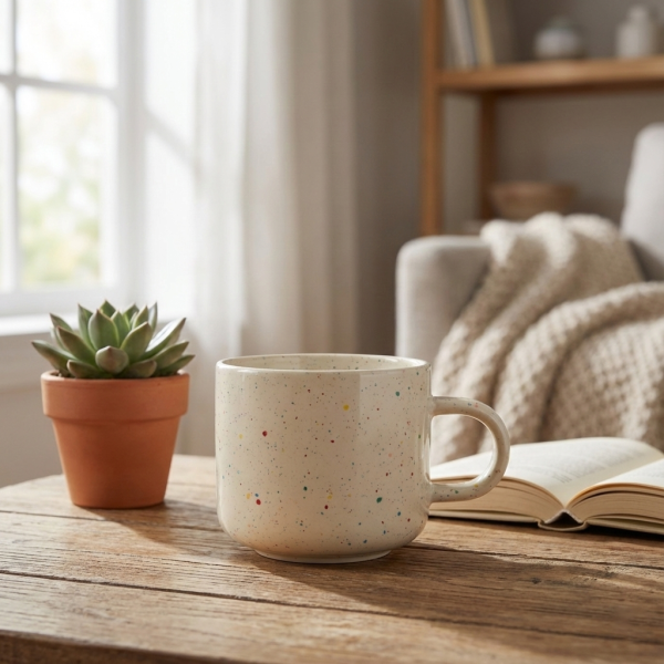 50603687 Кружка, бежевый/разноцветный узор, 500 мл