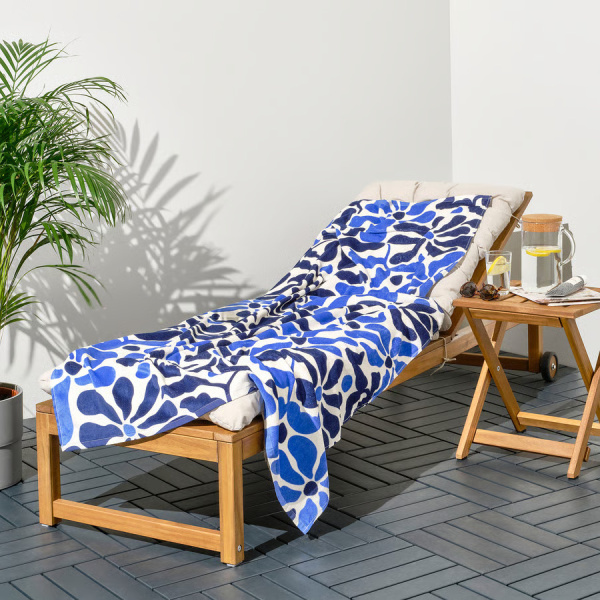 90600644 Пляжное полотенце, синий/цветочный узор, 100x180 см