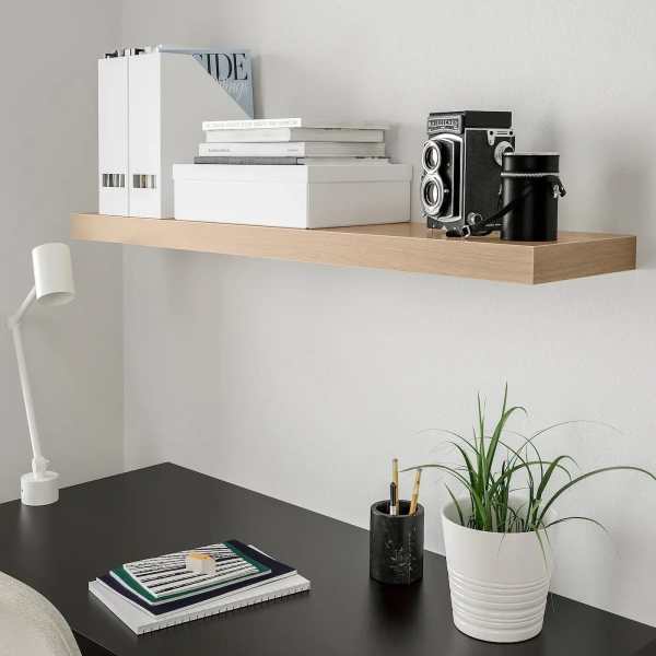 00739 Полка навесная / настенная, дуб беленый, 60x25 см