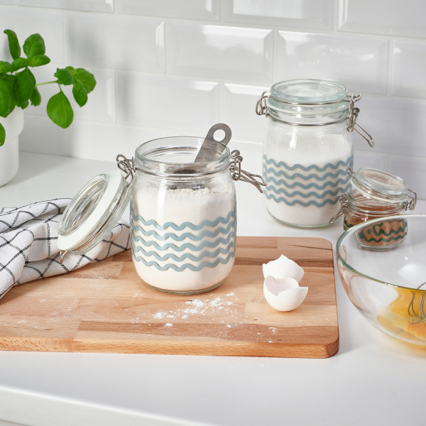 20543039 Банка с крышкой, прозрачное стекло/бледно-голубой узор, 1 л