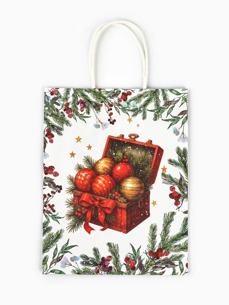 10576059 Пакет бумажный подарочный новогодний крафт "Подарки в Новый Год", 27 х 21 х 11 см