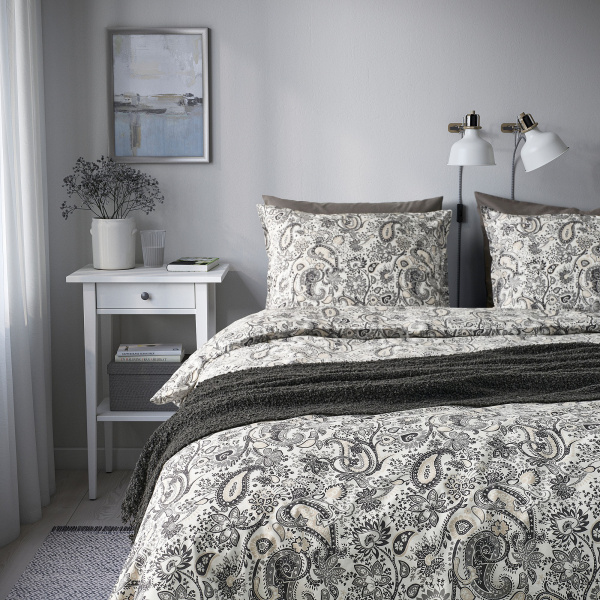 10579401 Пододеяльник и наволочка, серый/белый, 150x200/50x60 см