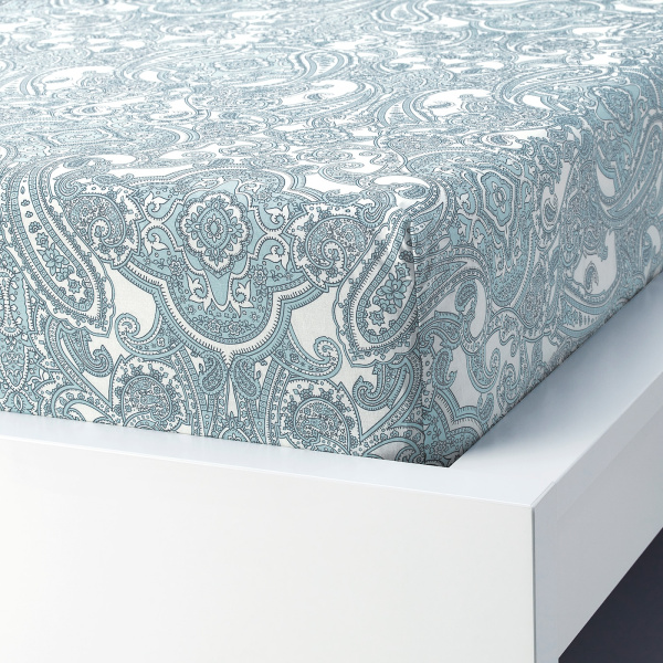 30436604 Простыня натяжная, белый/синий, 180x200 см