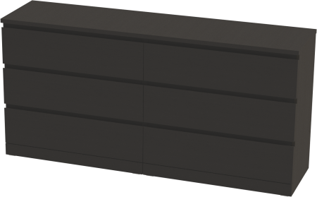 00302 Комод / тумба, 6 ящиков, шпон ясень черный, 160x77x40 см