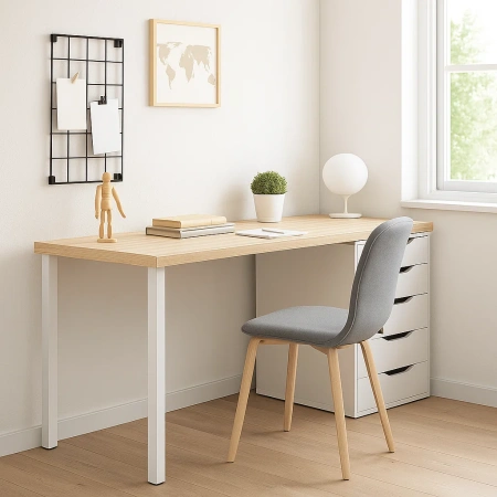 00906 Стол письменный, дуб беленый/белый, 2/5T, 140x75x55 см