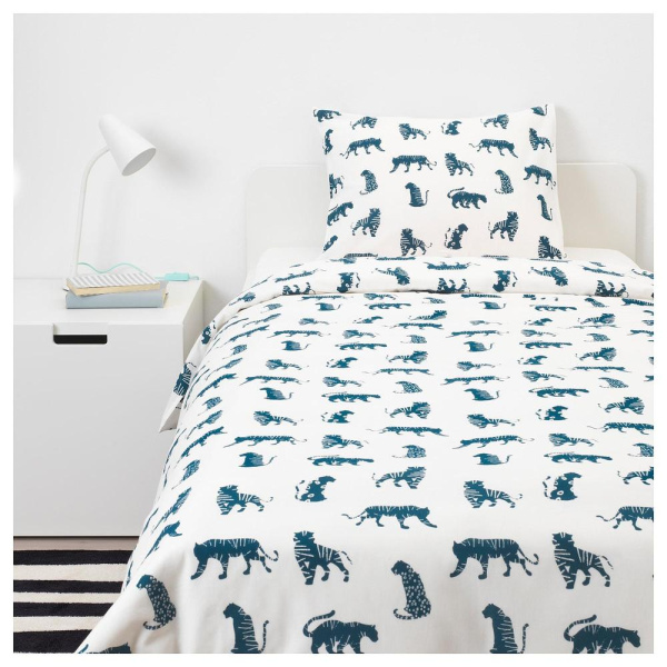 60395027 Пододеяльник и наволочка, тигр/синий, 150x200/50x70 см