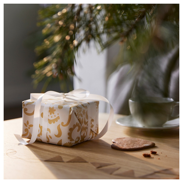 20523300 Рулон оберточной бумаги с цветочным узором белого/золотого цвета, 3 x 0,7 м