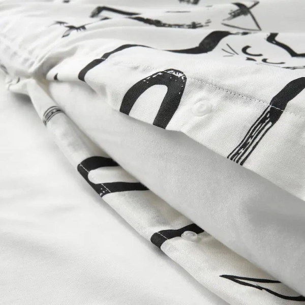 00522429 Пододеяльник и 2 наволочки, орнамент белый / Животное, 200x200/50x60 см