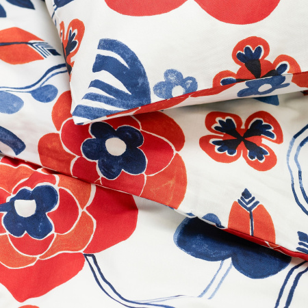 50614025 Пододеяльник и наволочка, белый, с разноцветным/цветочным узором, 150x200 / 50x60 см