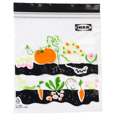 70632274 Пакет закрывающийся, узор фрукты / овощи / черный, 1 л, 25 шт.