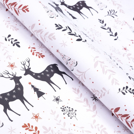9047358 Бумага упаковочная глянцевая двусторонняя "Олени", 70 х 100 см