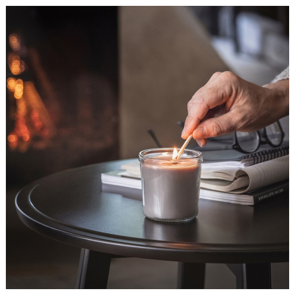 00502365 Ароматическая свеча в стакане, костер/серый, 20 ч