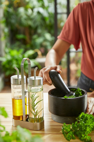 40391351 Набор для масла/уксуса, 3 предм, стекло/нержавеющ сталь