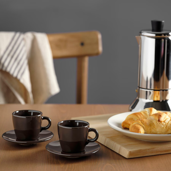 70485433 Чашка с блюдцем, глянцевая поверхность коричневый, 7 сл, 4 пары