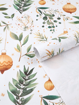 10549228 Бумага упаковочная "Веточки зимы", белый крафт, 1 лист, 80 г/м2 , 70 х 100 см