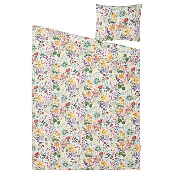 00579798 Пододеяльник и наволочка, разноцветный/цветочный узор, 150x200/50x60 см