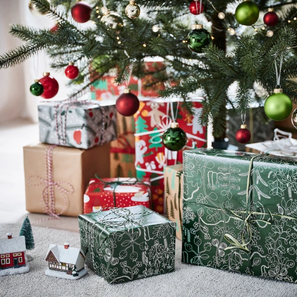 10499287 Рулон оберточной бумаги, орнамент «лист» зеленый, 3x0.7 м