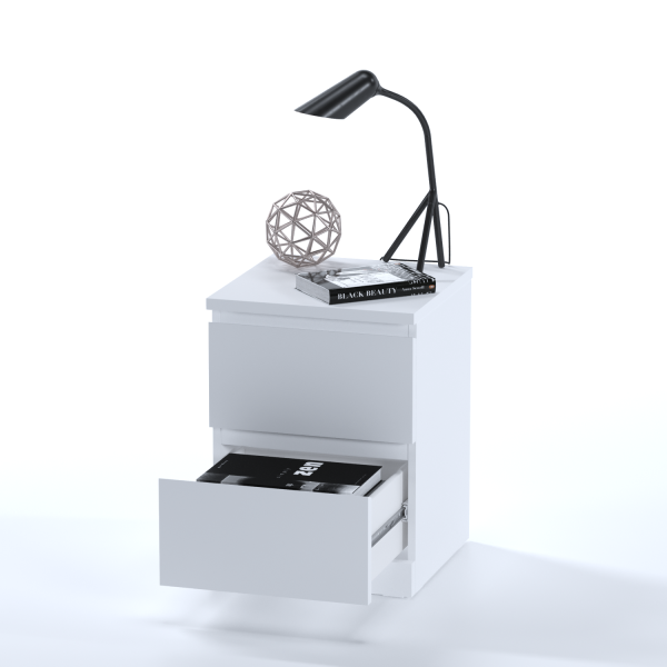 00173 Комод / тумба прикроватная, 2 ящика, белый, 40x54x40 см