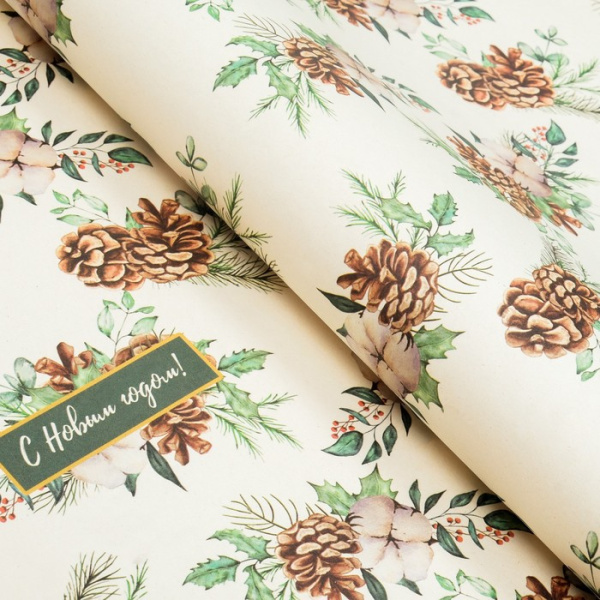 9046718 Бумага упаковочная крафт "Шишки",1 лист , 70 х 100 см