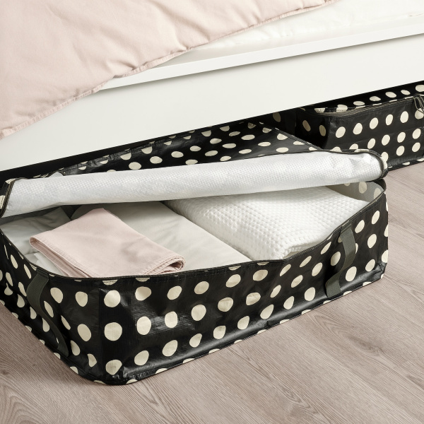 90534649 Сумка для хранения одежды/белья, черный/кремовый узор в горошек, 69x51x19 см