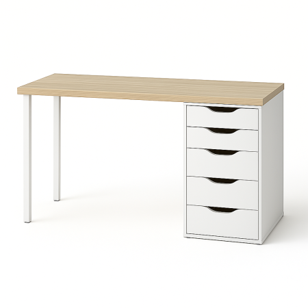 00906 Стол письменный, дуб беленый/белый, 2/5T, 140x75x55 см