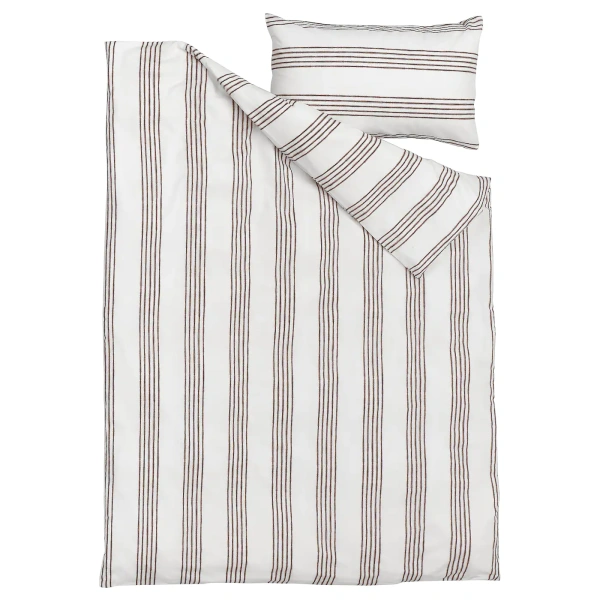 40492996 Пододеяльник и наволочка, белый/коричневый, 150x200/50x70 см