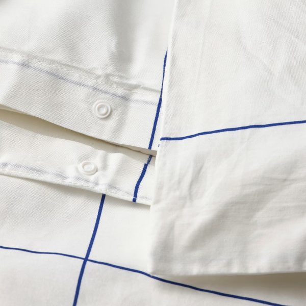 70579342 Пододеяльник и наволочка, бело-синий / клетка, 150x200 / 50x60 см