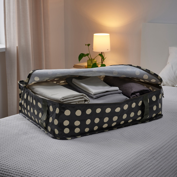 90534649 Сумка для хранения одежды/белья, черный/кремовый узор в горошек, 69x51x19 см