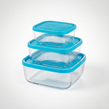 388550 Набор контейнеров для продуктов, квадратной формы/стекло 3 шт. (15х15 см, 19х19 см, 22х22 см)